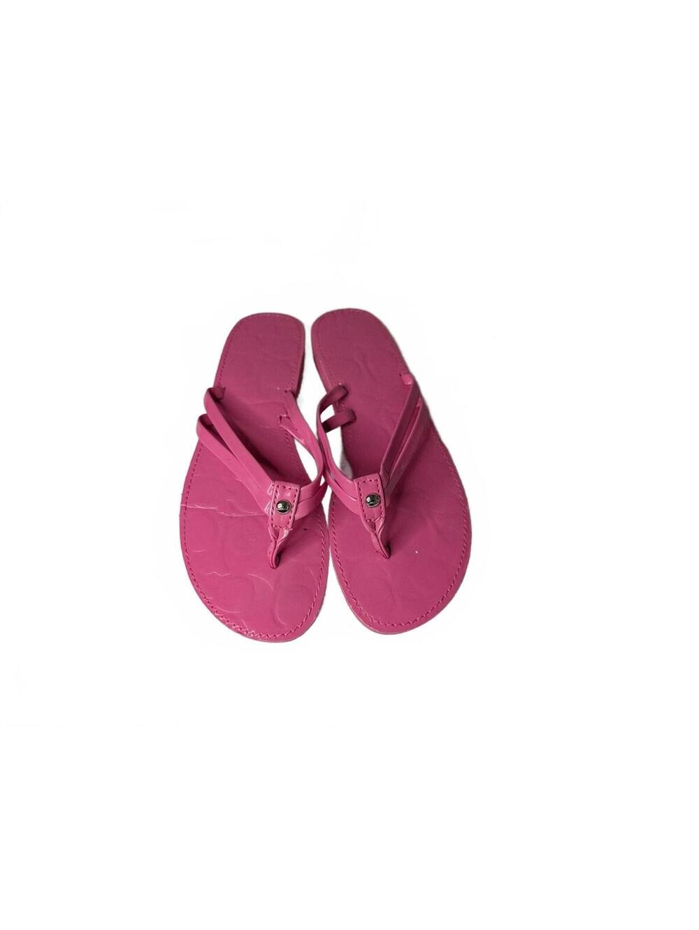 Coach Hot Pink Patent Thong-Style Flip Flops with Silver Hardware Size 6